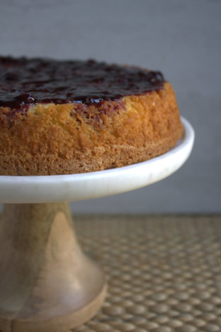 rustic olive oil cake with blackberries and mascarpone cream