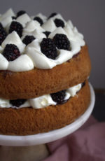 rustic olive oil cake with blackberries and mascarpone cream